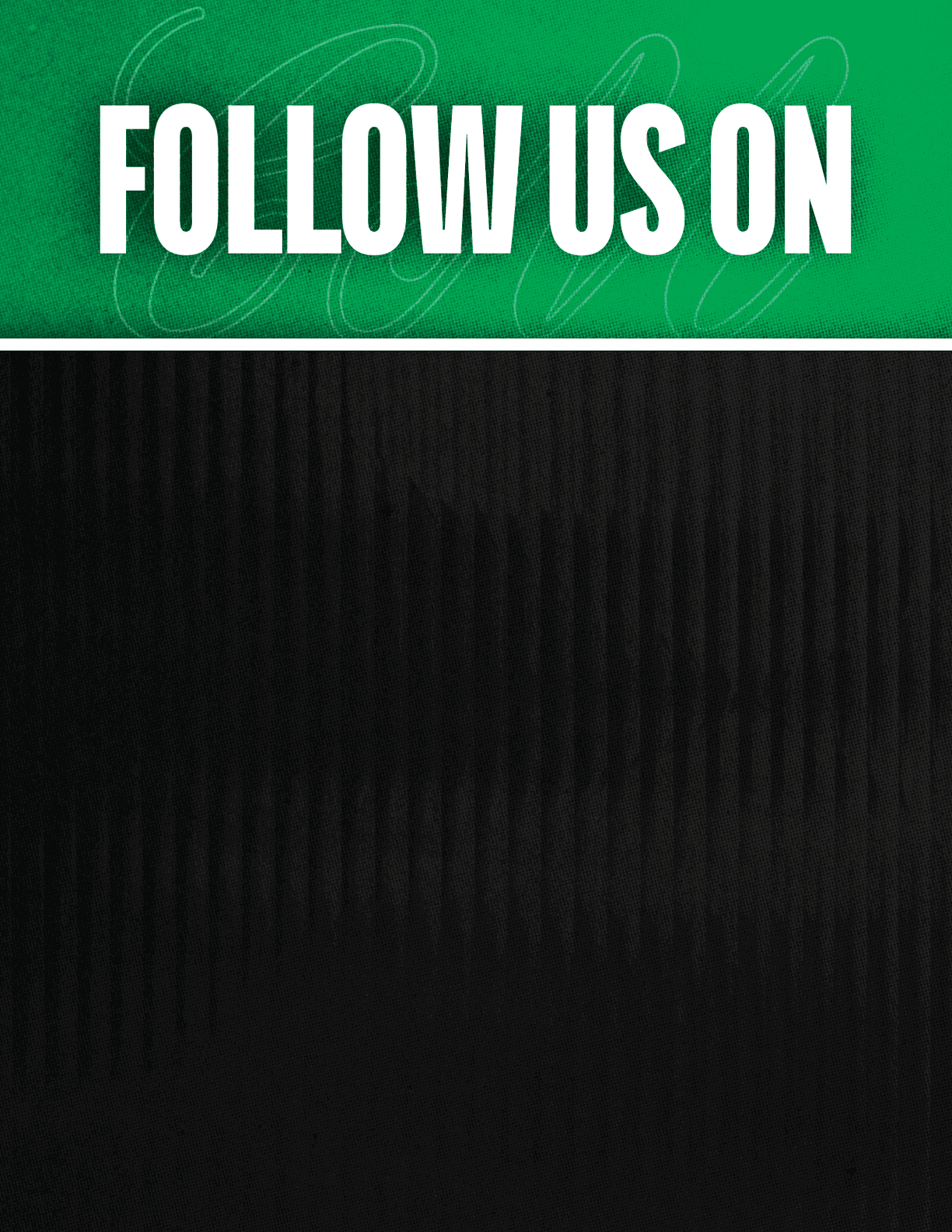 A black and red sign that says Follow Us On. Description generated by AI