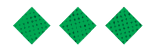 Three green diamond shapes with a pattern of small black dots evenly spaced inside each diamond. Descripci n generada con IA