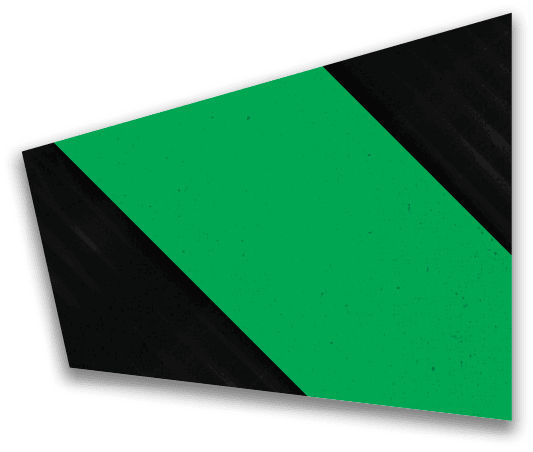 A geometric design featuring a large green parallelogram bordered by two black trapezoids with subtle diagonal stripes and a slight shadow effect. Descripci n generada con IA