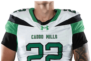 A person wearing a sports jersey with the number 22 and green athletic pants stands with hands behind their back against a white background. Descripci n generada con IA