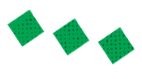 Three green squares with a pattern of small black dots are arranged diagonally on a white background. Descripci n generada con IA