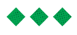 Three green diamond shapes with a pattern of small black dots evenly spaced inside each diamond. Descripci n generada con IA
