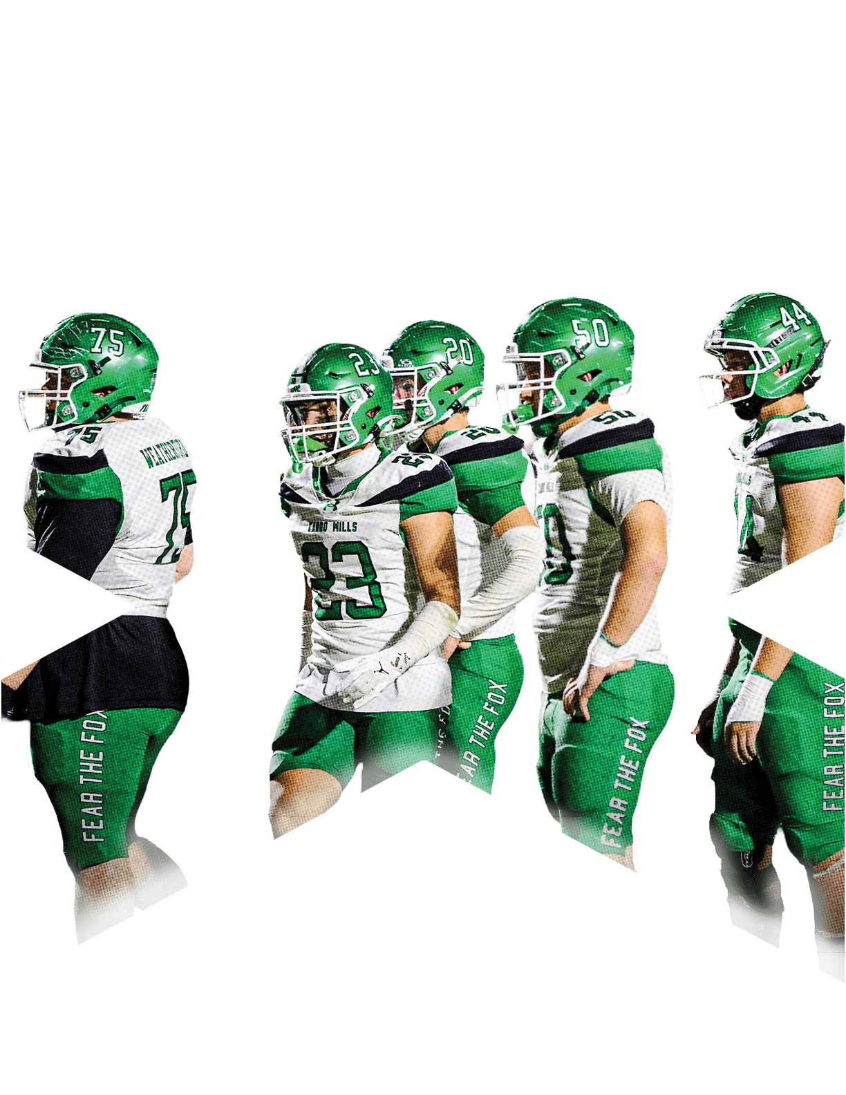 Four people in green football uniforms and helmets stand together under the bold word GAMEDAY on a green and white background. Descripci n generada con IA