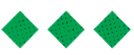 Three green diamond shapes with a pattern of small black dots evenly spaced inside each diamond. Descripci n generada con IA