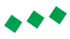 Three green squares with a dotted pattern are arranged diagonally on a white background. Descripci n generada con IA