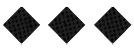 Three green diamond shapes with small black dots arranged in a row on a white background. Descripci n generada con IA