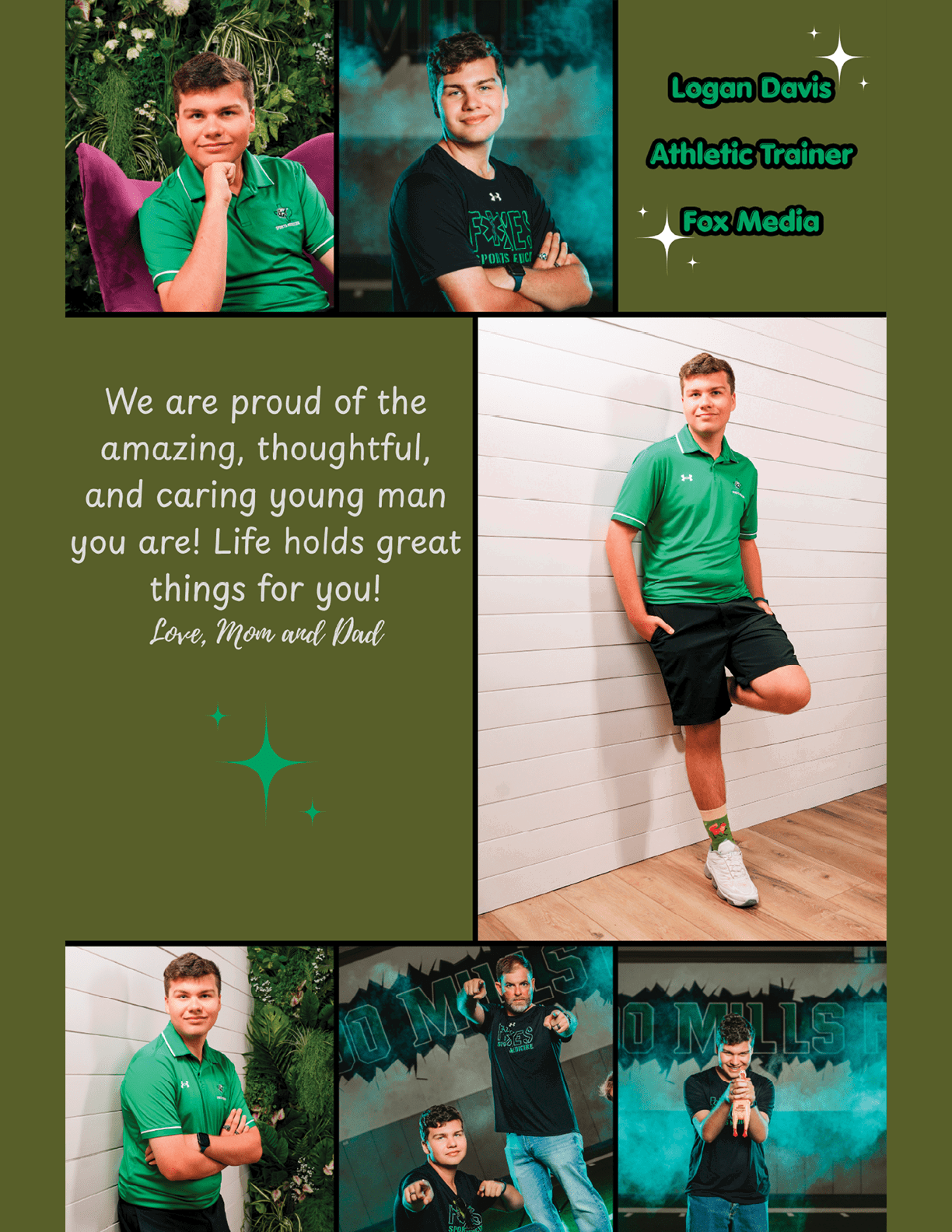 A collage features a person in casual athletic clothing posing confidently in various indoor settings with a message expressing pride and encouragement. Descripci n generada con IA