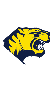 A stylized roaring tiger head logo in yellow and dark blue with sharp angular features and bold stripes. Description generated by AI