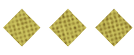 Three golden diamond-shaped waffle pieces arranged in a horizontal row on a white background. Description generated by AI