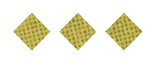 Three golden diamond-shaped waffle pieces arranged in a horizontal row on a white background. Description generated by AI