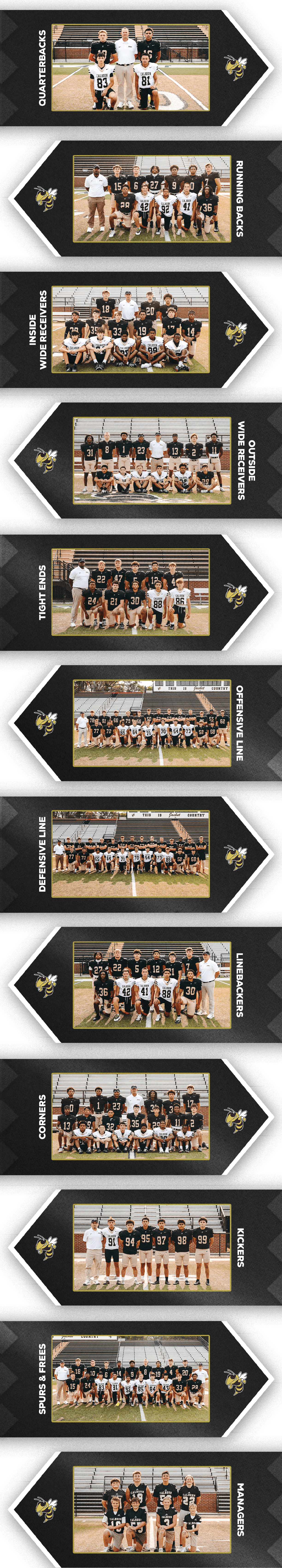 A series of group photos showing people in sports uniforms posing together on a field with a banner in the background. Description generated by AI