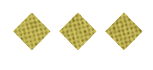 Three golden diamond-shaped waffle crackers arranged in a horizontal row on a white background. Description generated by AI