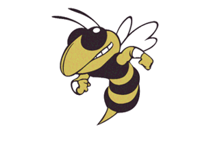 A cartoon yellow and black striped bee with white wings is depicted in a dynamic, aggressive pose with clenched fists and a determined expression. Description generated by AI