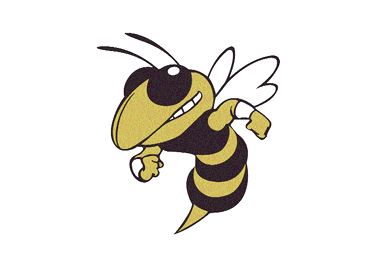 A cartoon yellow and black striped bee with white wings is depicted in a dynamic, aggressive pose with clenched fists and a determined expression. Description generated by AI