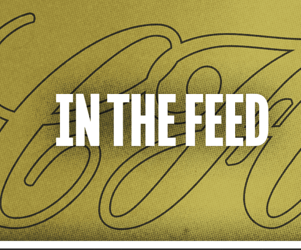 The image features the text “IN THE FEED" in bold white letters on a textured gold background with a black textured section below. Description generated by AI