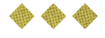 Three golden diamond-shaped waffle pieces arranged in a row on a white background. Description generated by AI