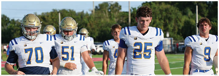 A group of football players on a field. Description generated by AI