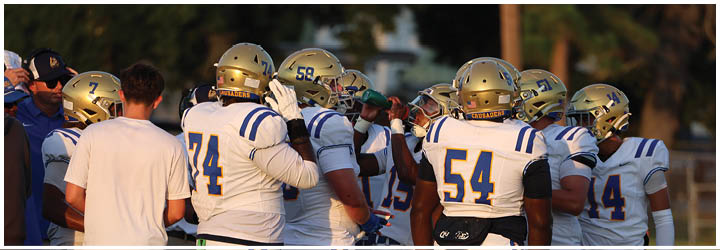 A group of football players on a field. Description generated by AI