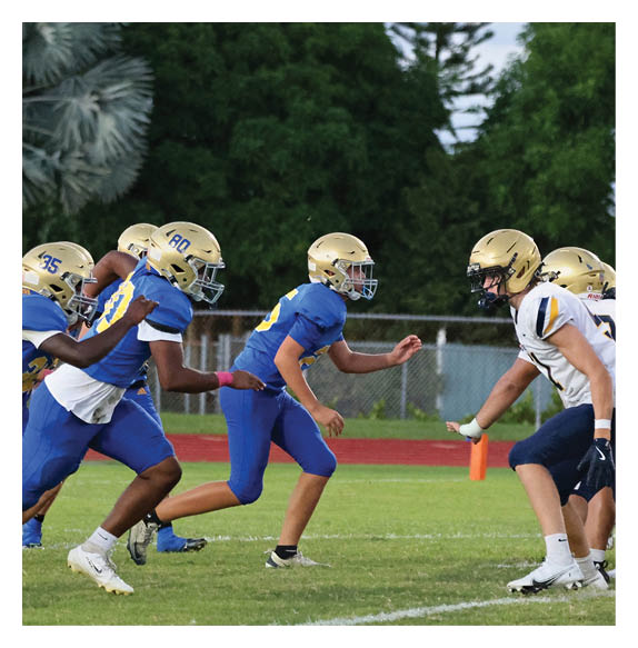 Two football players wearing Vista jerseys and holding hands. AI generated content