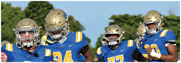 A group of football players on a field. Description generated by AI