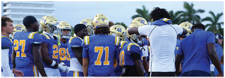 A group of football players on a field. Description generated by AI