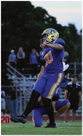 A football player running on the field. Description generated by AI