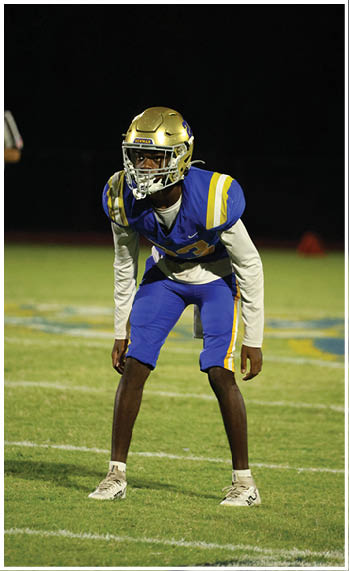 A football player running on the field. Description generated by AI