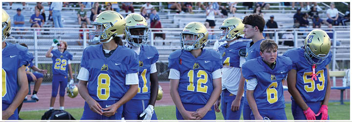 A group of football players on a field. Description generated by AI