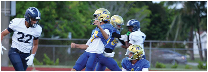 A group of football players on a field. Description generated by AI