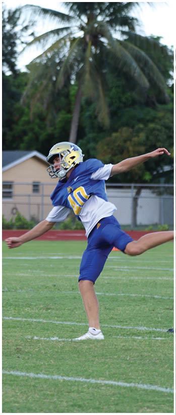 A football player running on the field. Description generated by AI