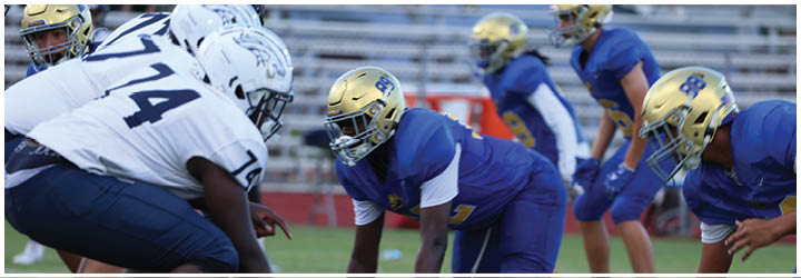 A group of football players on a field. Description generated by AI