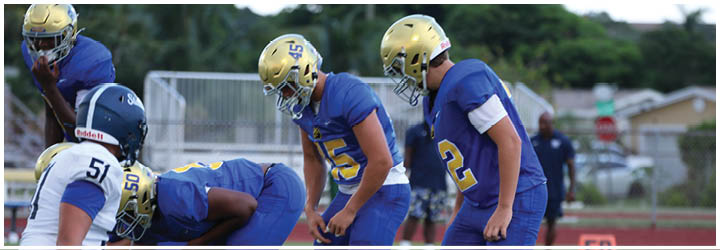A group of football players on a field. Description generated by AI