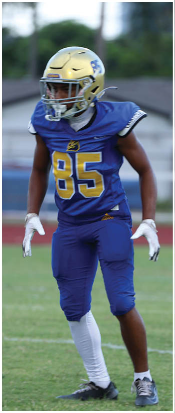 A football player running on the field. Description generated by AI