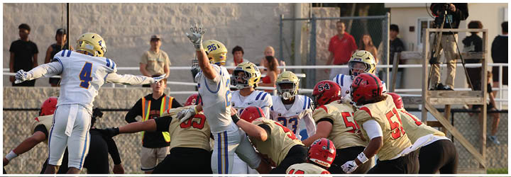 A group of football players on a field. Description generated by AI