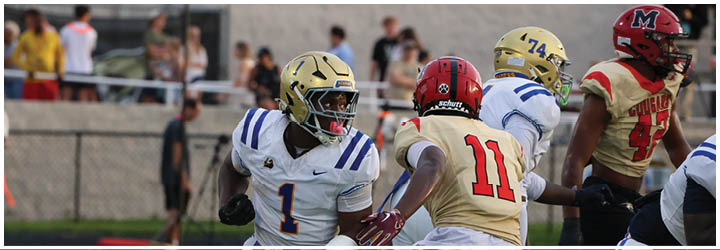 A group of football players on a field. Description generated by AI