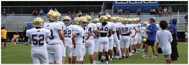 A group of football players on a field. Description generated by AI