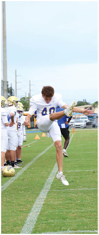 A football player running on the field. Description generated by AI