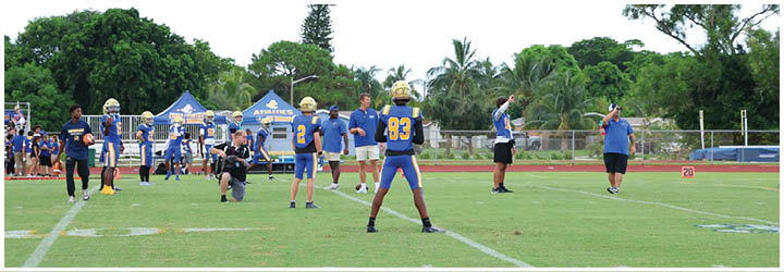 A group of football players on a field. Description generated by AI