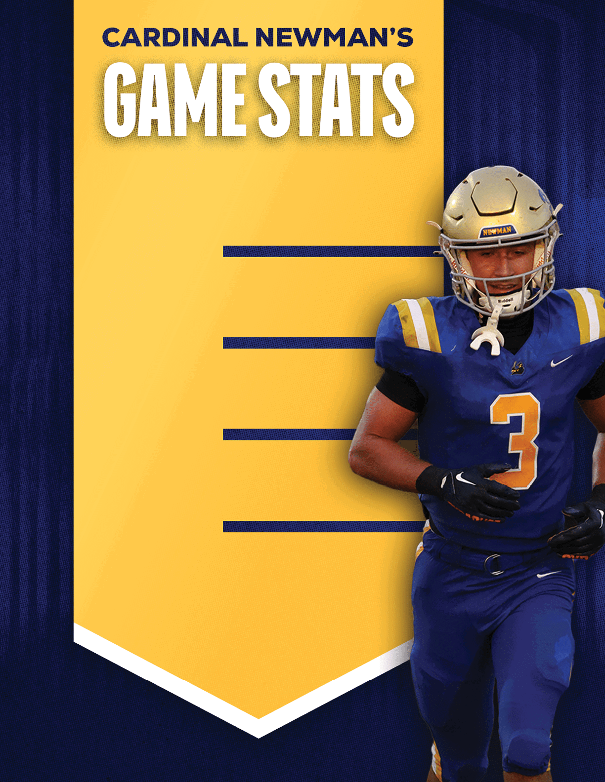 A football player wearing a blue and red jersey. Description generated by AI