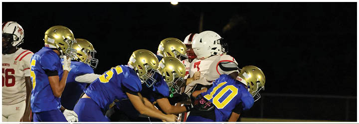 A group of football players on a field. Description generated by AI