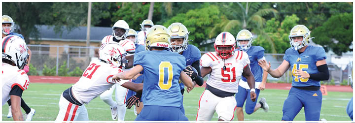 A group of football players on a field. Description generated by AI