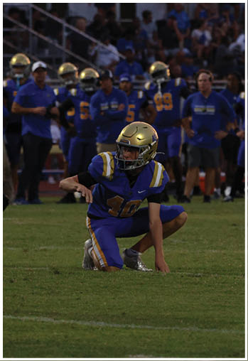 A football player running on the field. Description generated by AI