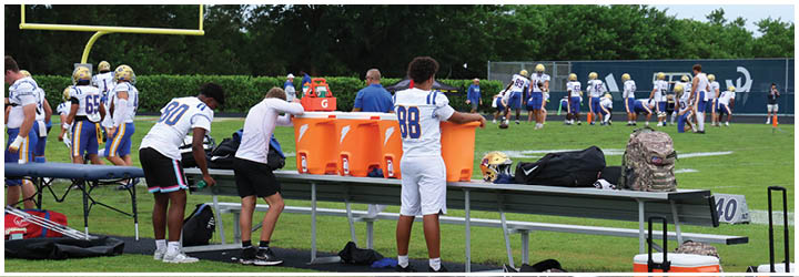A group of football players on a field. Description generated by AI
