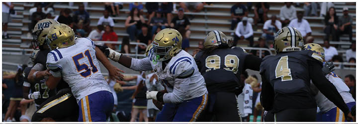 A group of football players on a field. Description generated by AI