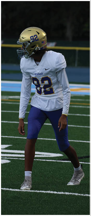 A football player running on the field. Description generated by AI