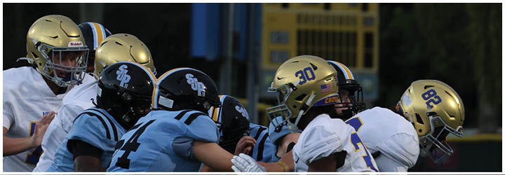 A group of football players on a field. Description generated by AI