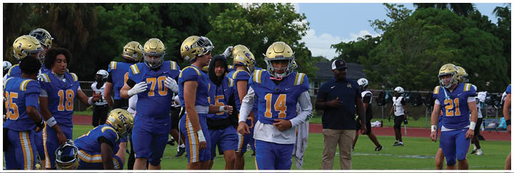 A group of football players on a field. Description generated by AI
