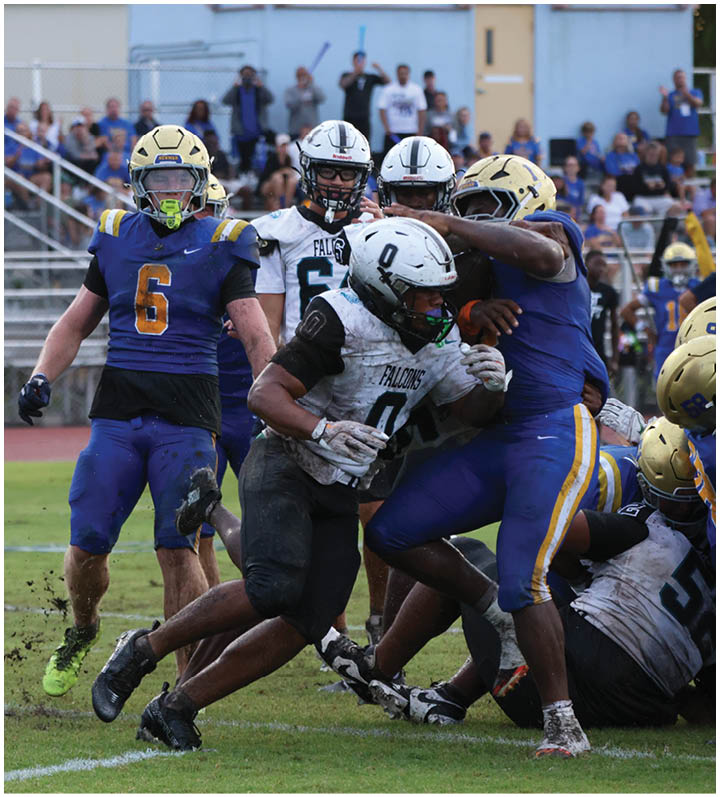 A group of football players wearing black and white uniforms. Description generated by AI