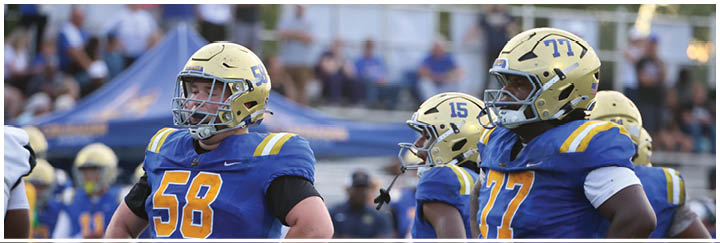 A group of football players on a field. Description generated by AI