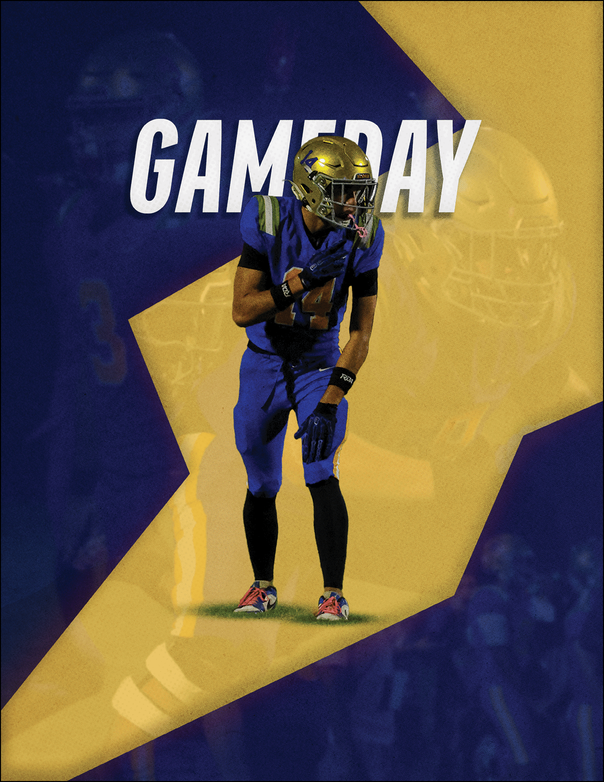 A football player running with a football. Description generated by AI